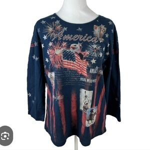 Cactus American Flag Plus Size  3/4 sleeve Tee 1X